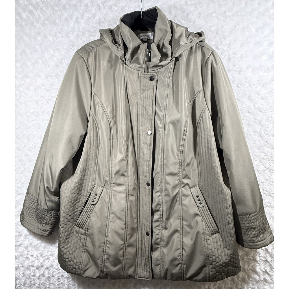 Avenue Womens Olive Green Zip Closure Hooded Size 22/24 Parka Jacket